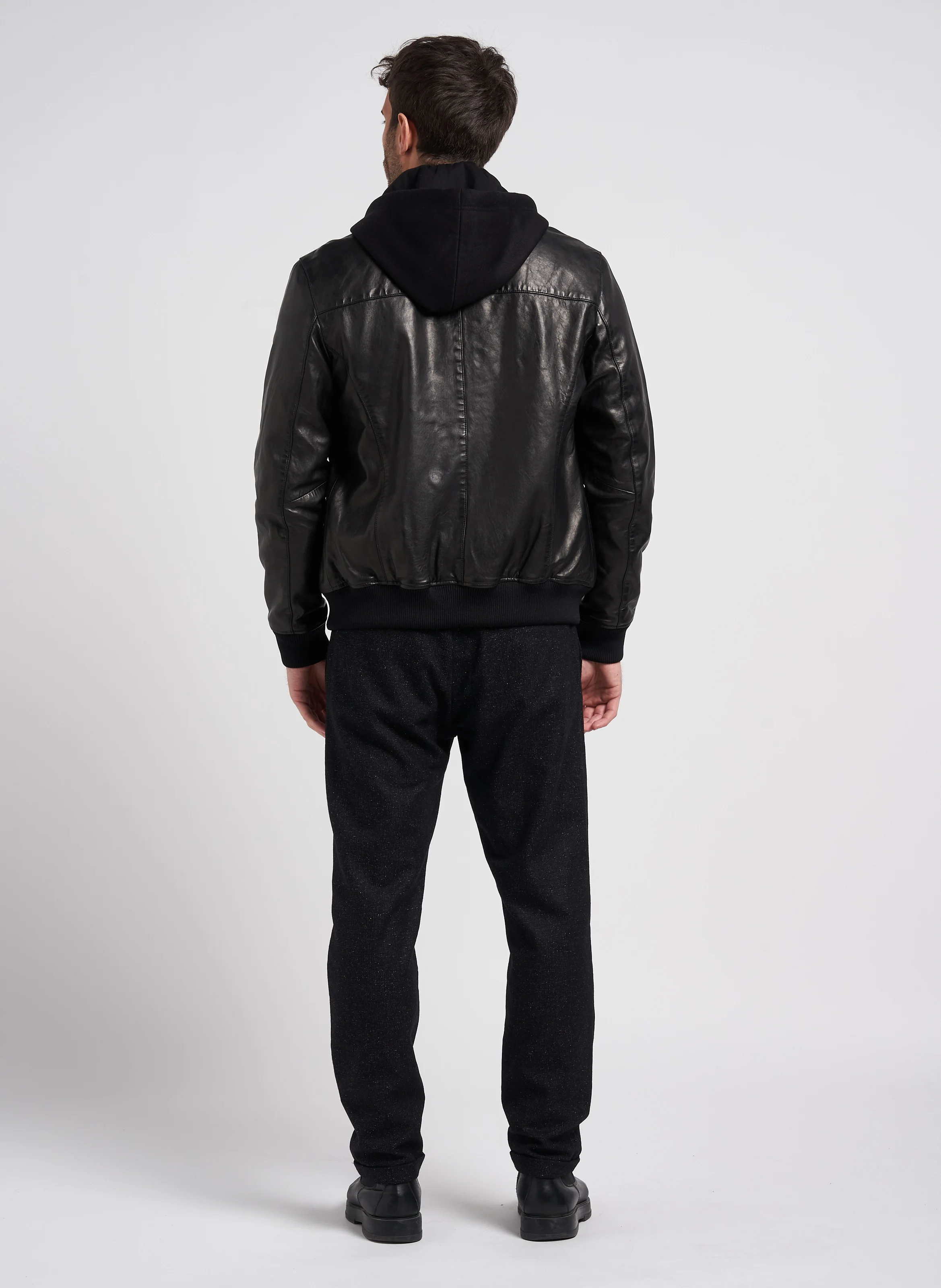 Veste en cuir à capuche| Noir