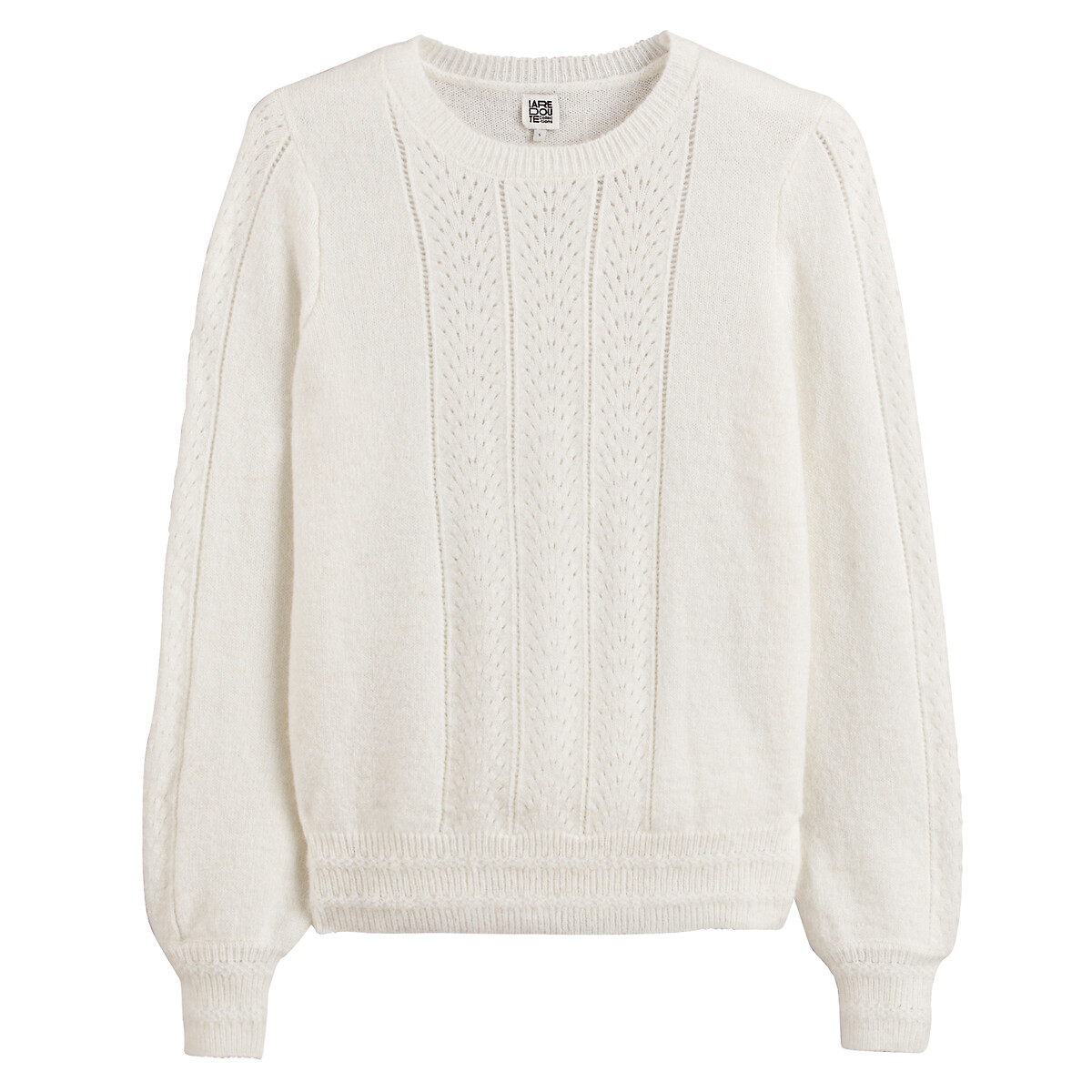 COLEÇÕES LA REDOUTE<br>Trui met ronde hals, em tricô pointelle