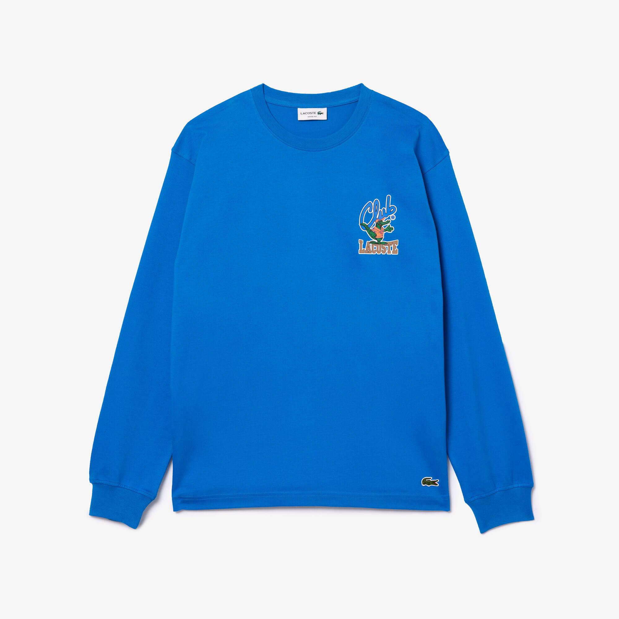 T-shirt imprimé manches longues loose fit en jersey T-Shirts - Bleu - Lacoste - Unisex