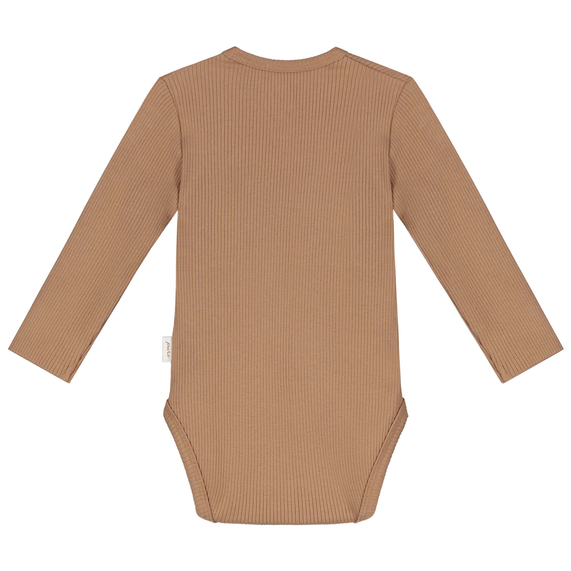 Prénatal newborn overslagromper rib Pure lange mouwen tekst bruin