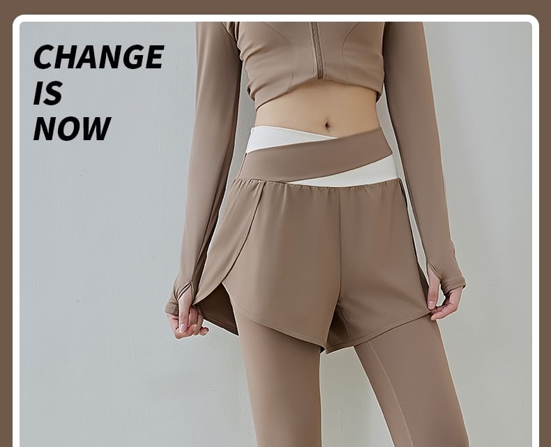 FAYE - Mid Rise Mock Two-Piece Two Tone Yoga Leggings