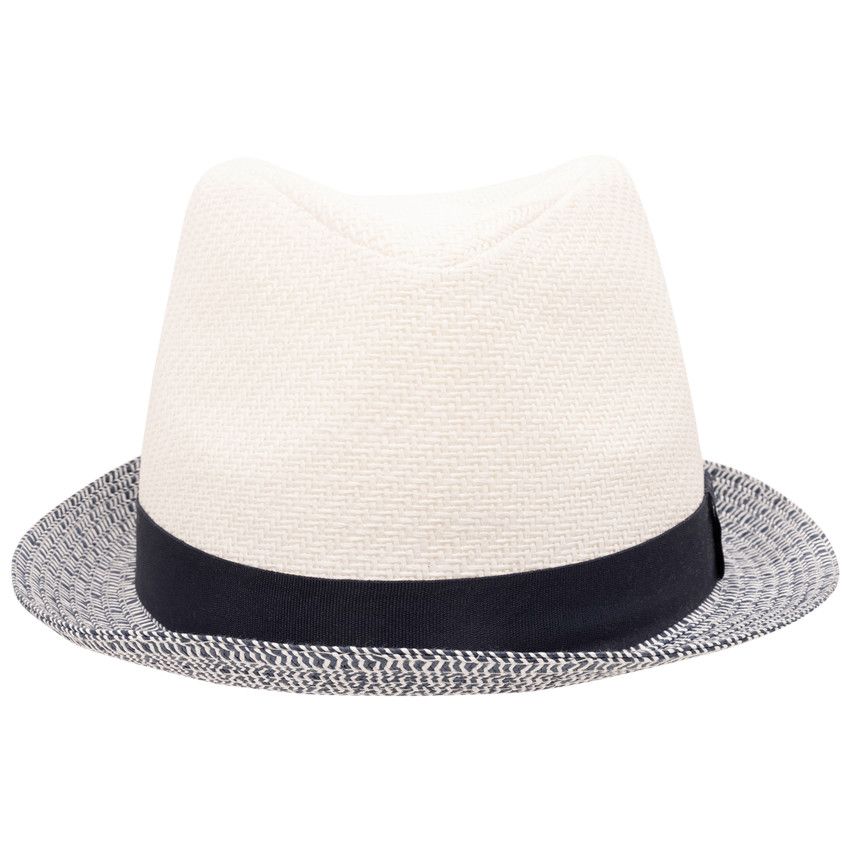 Borsalino tressé en paille bicolore avec galon pour garçon - Blanc