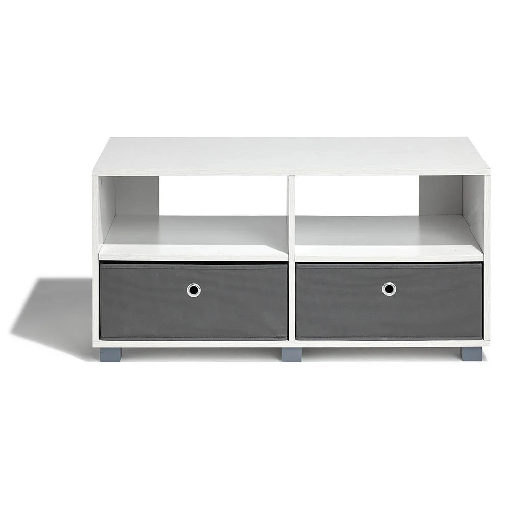 Meuble TV Utah blanc 2 tiroirs et 2 niches