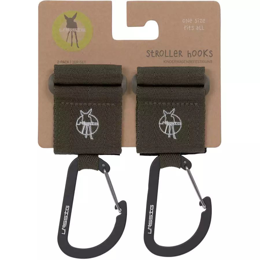 LÄSSIG Kinderwagenhaken 2er Set Karabiner olive