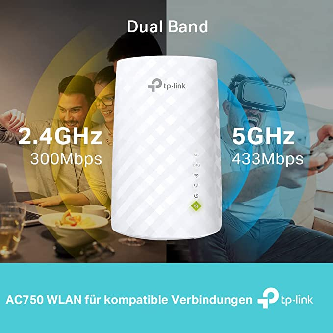 (433Mbps) Mesh Wi-Fi Extender AC750 WLAN Repeater WiFi Verstärker 2.4/5GHz (RE200) - Weiss