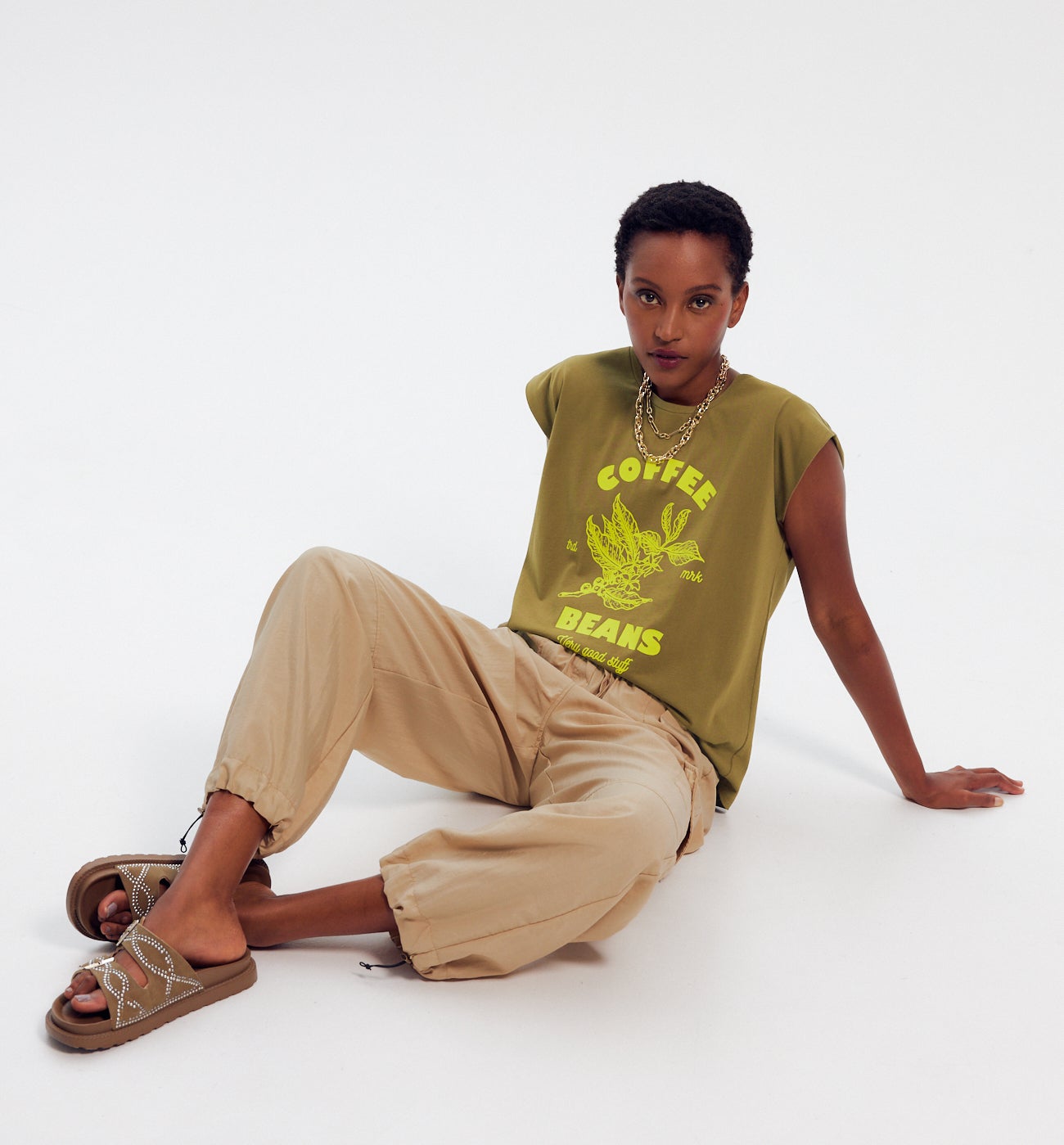 T-shirt col rond Femme - Imprimé kaki