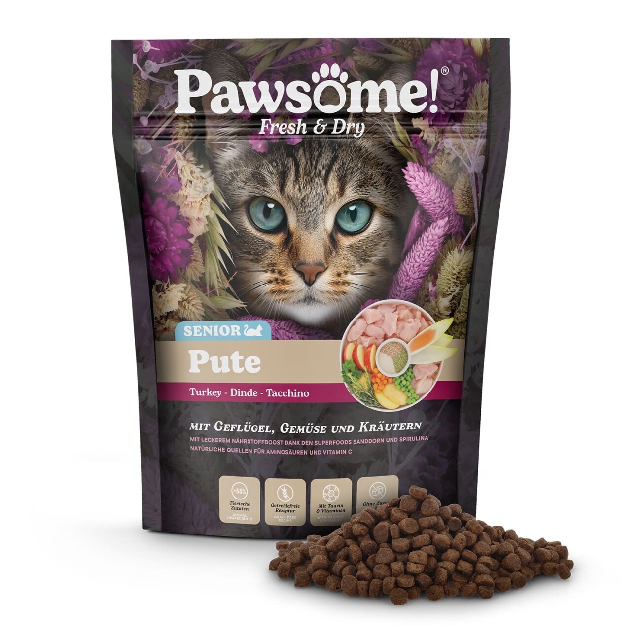 Pawsome PAW Fresh & Dry Trockenfutter Katze, Senior, Pute 750 g