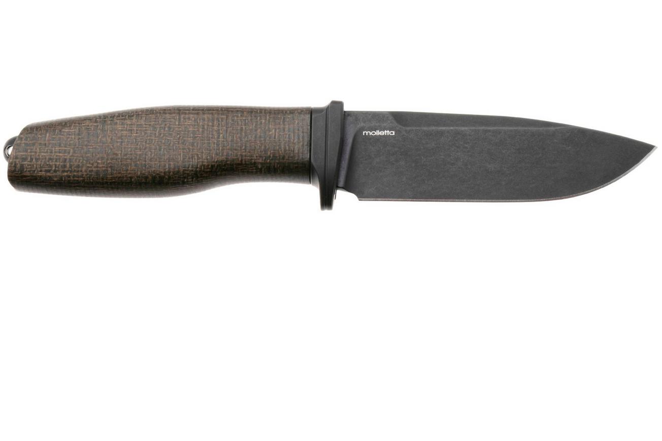 LionSteel Acha AH B BLG Blackwashed M390, Green Burlap Micarta, Black Titanium Guard, vaststaand mes
