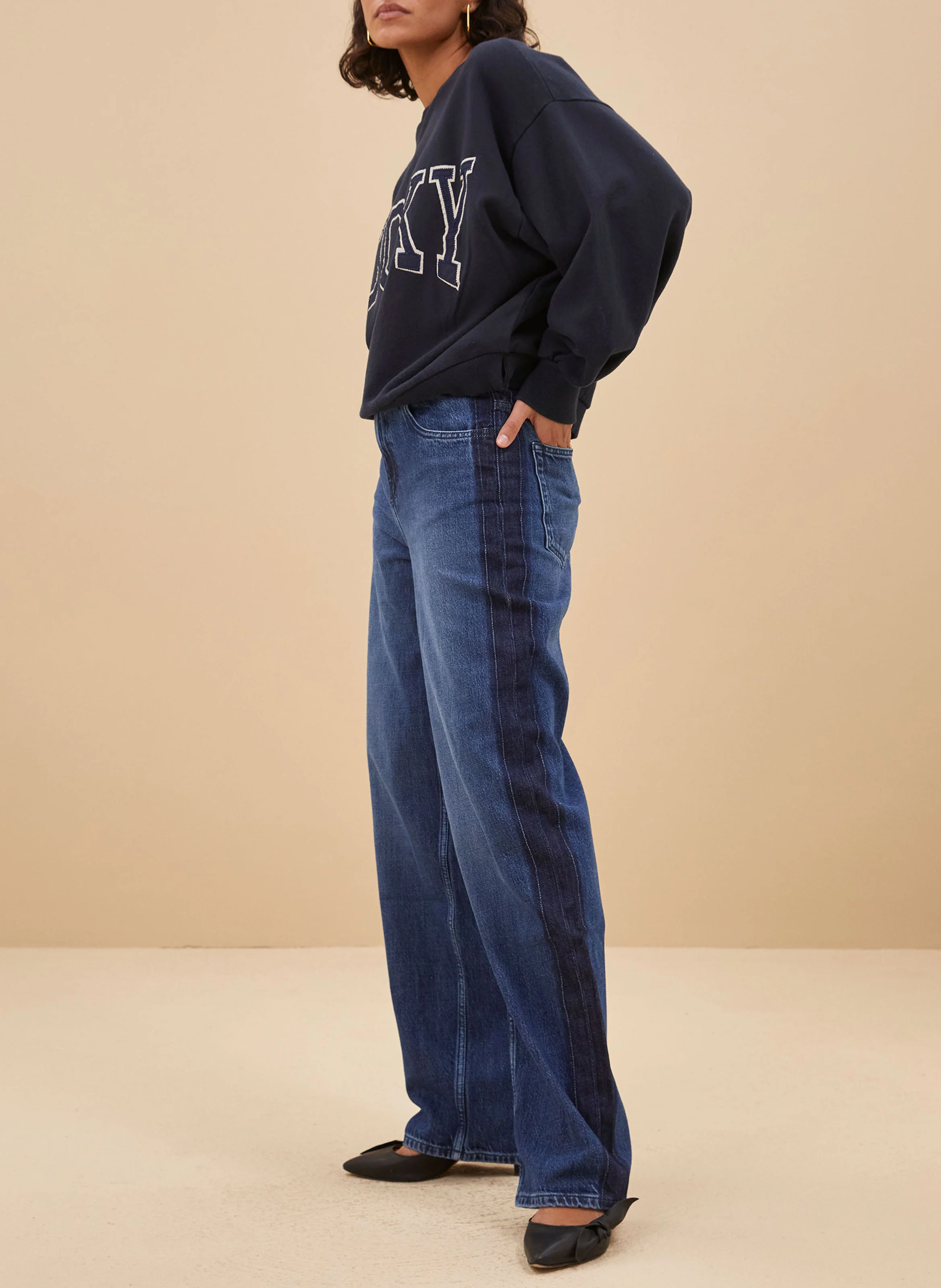 LEW - Jean droit taille haute en coton mélangé | Bleu
