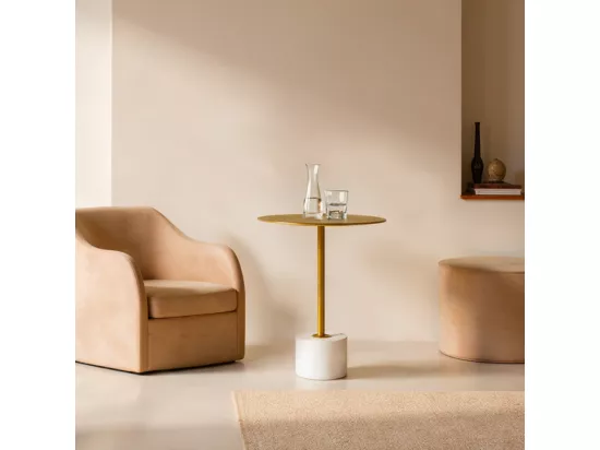 Lecco - Table d'appoint en effet laiton et marbre ø41cm - Laiton