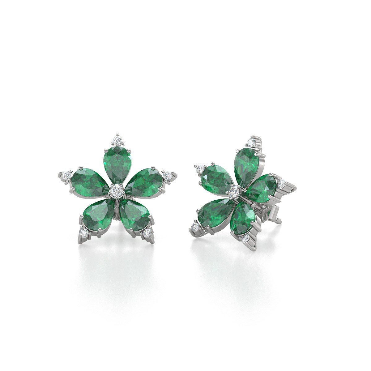 Boucles d'oreilles ADEN Fleur Emeraude et Diamants sur Argent 925 4.52grs