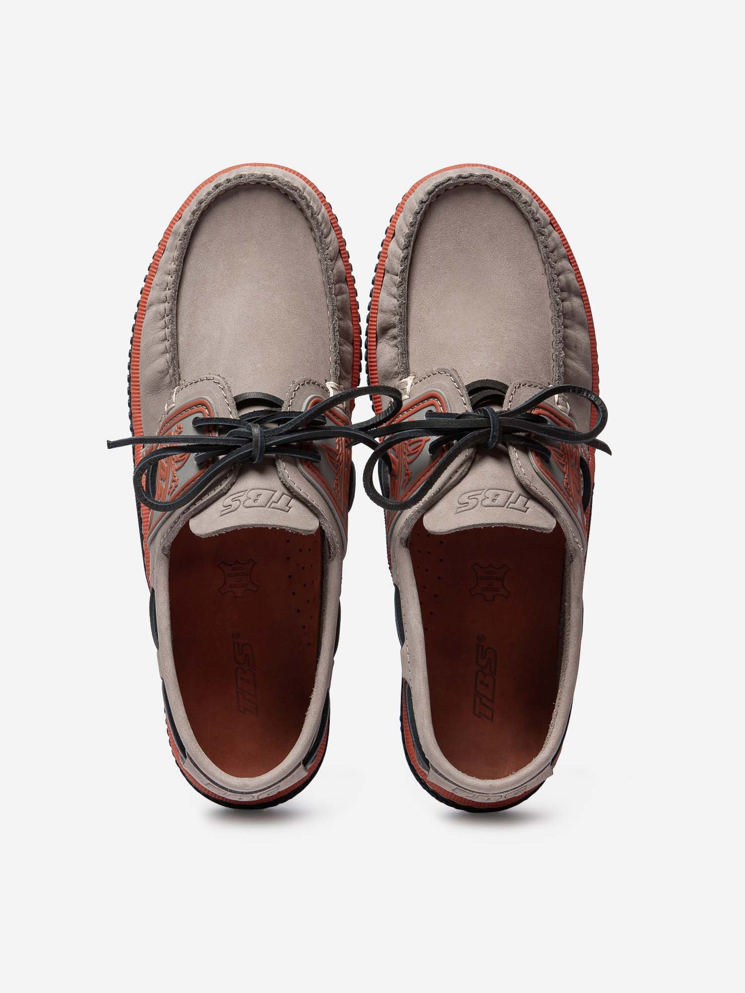 Chaussures Bateau Homme Cuir Beige et Orange