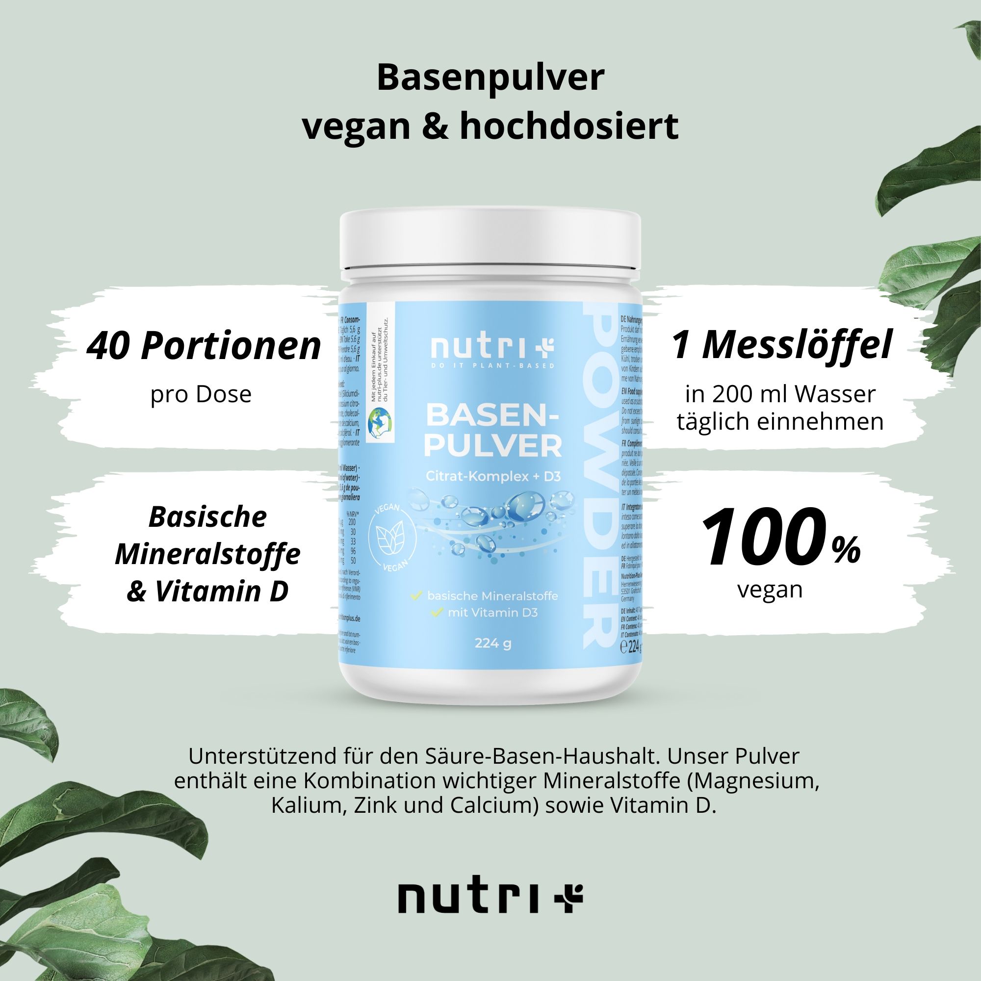 Nutri+ Basenpulver - Basencitrat Pulver - Säure Basen Haushalt