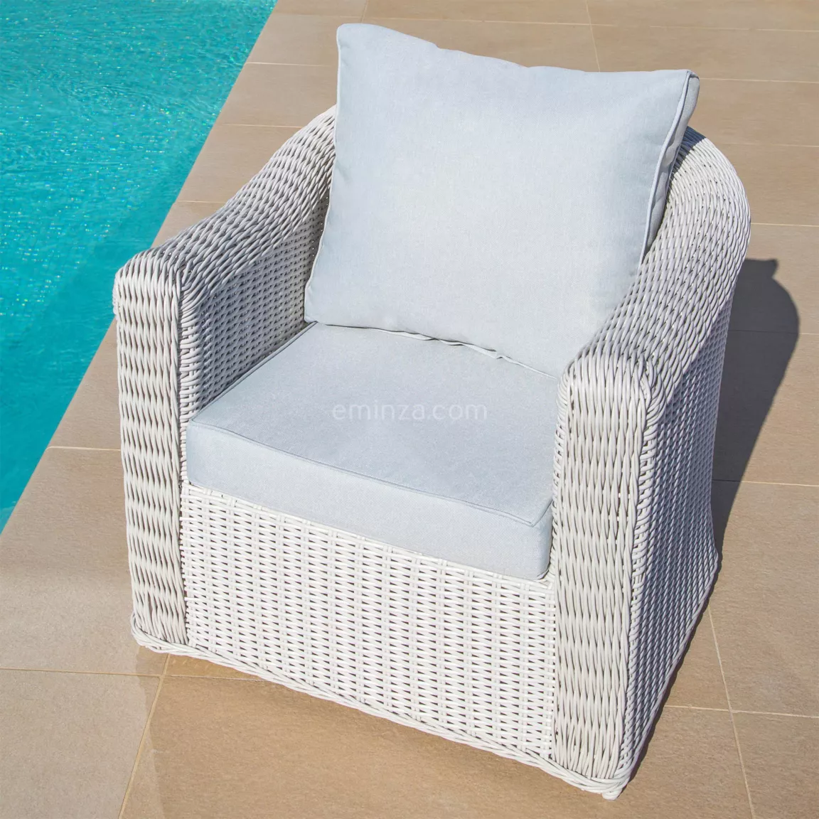 Salon de jardin en résine tressée 5 places 4 pcs Calvi Blanc et gris clair