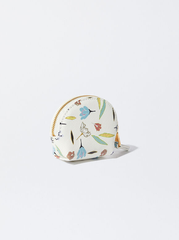Porta-moedas com estampa floral - Branco-creme