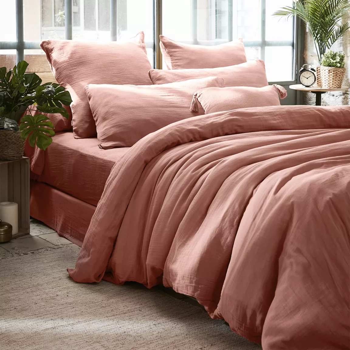 Housse de couette gaze de coton (260 x 240 cm) Gaïa Rose pêche