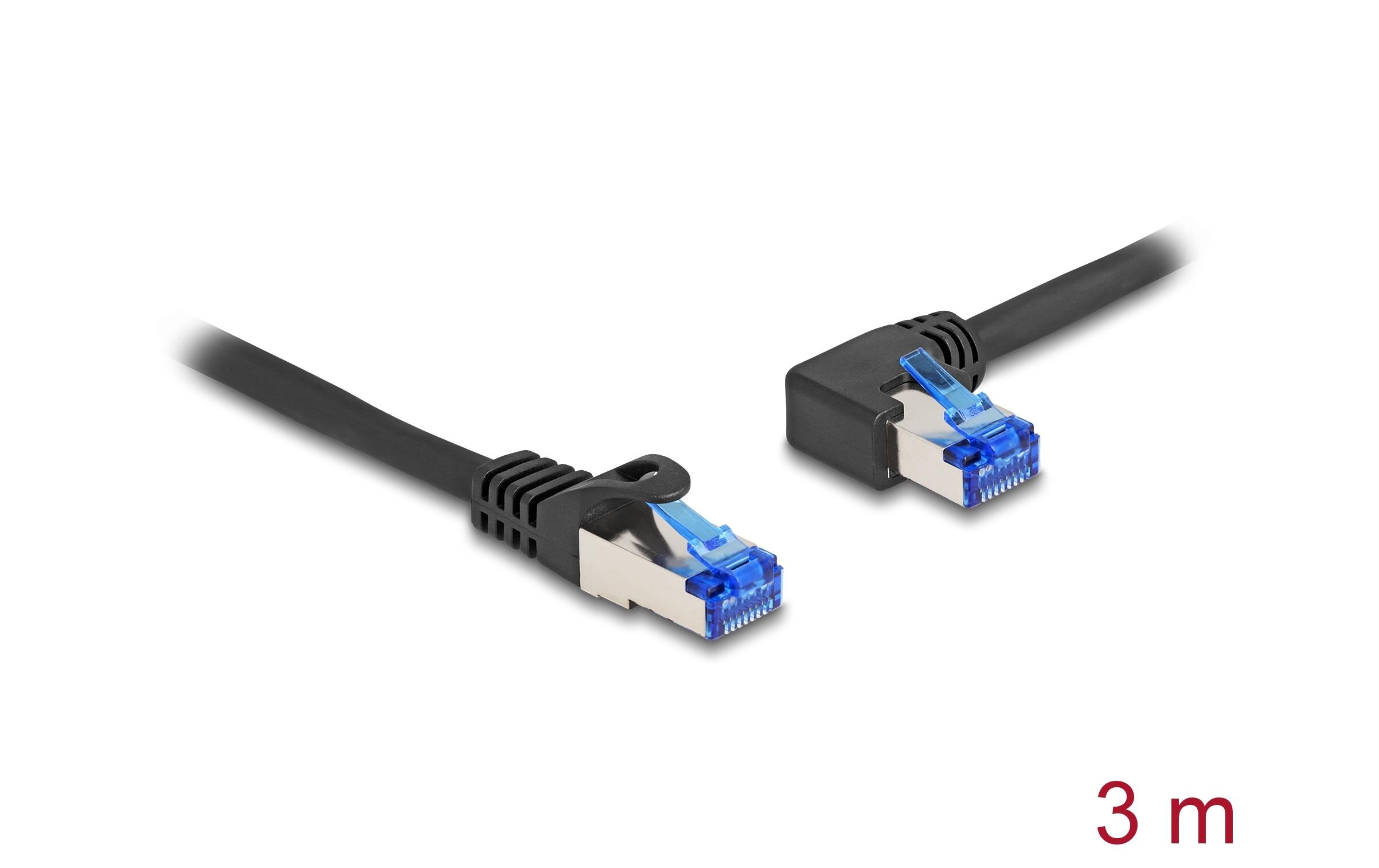 Patchkabel links gewinkelt Cat 6A, S/FTP, 3 m, SchwarzDelock RJ45 Netzwerkkabel Cat.6A S/FTP gerade / links gewinkelt 3 m schwarz