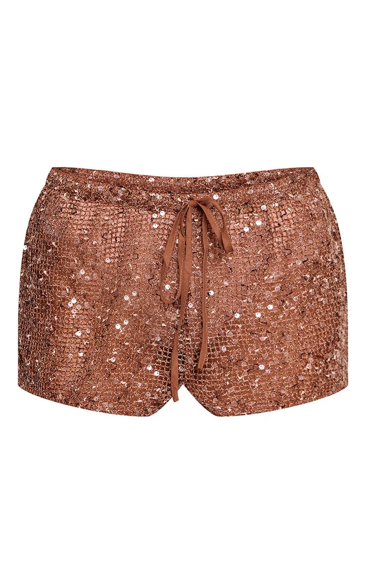 Marron Short Mini En Maille À Sequins