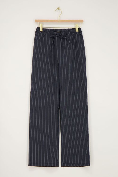 Donkerblauwe wide leg broek met strepen