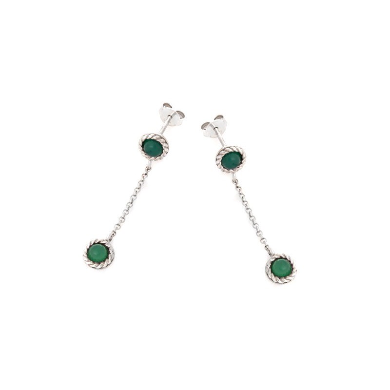 BOUCLE D'OREILLE ARGENT AGATE VERTE