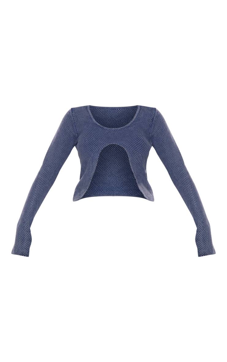 Bleu Denim Haut Long En Maille Jersey Délavé Effet Usé