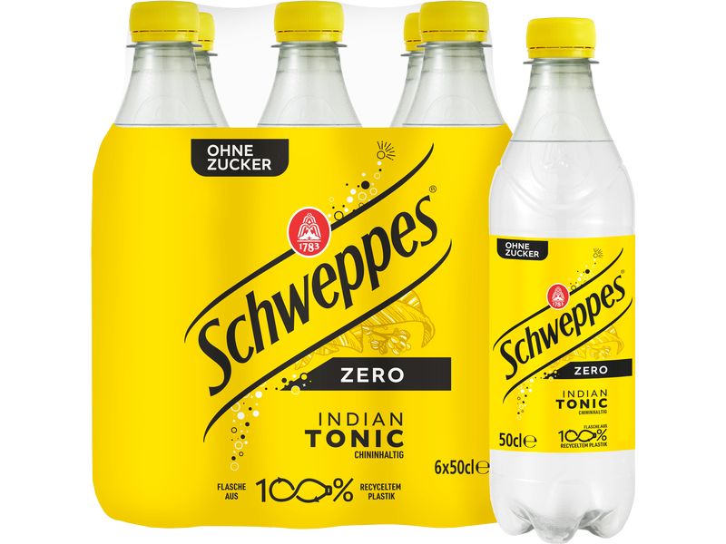 Schweppes Indian Tonic Zero 6 x 0.5 l Zuckerfreies Erfrischungsgetränk mit prickelnder Kohlensäure