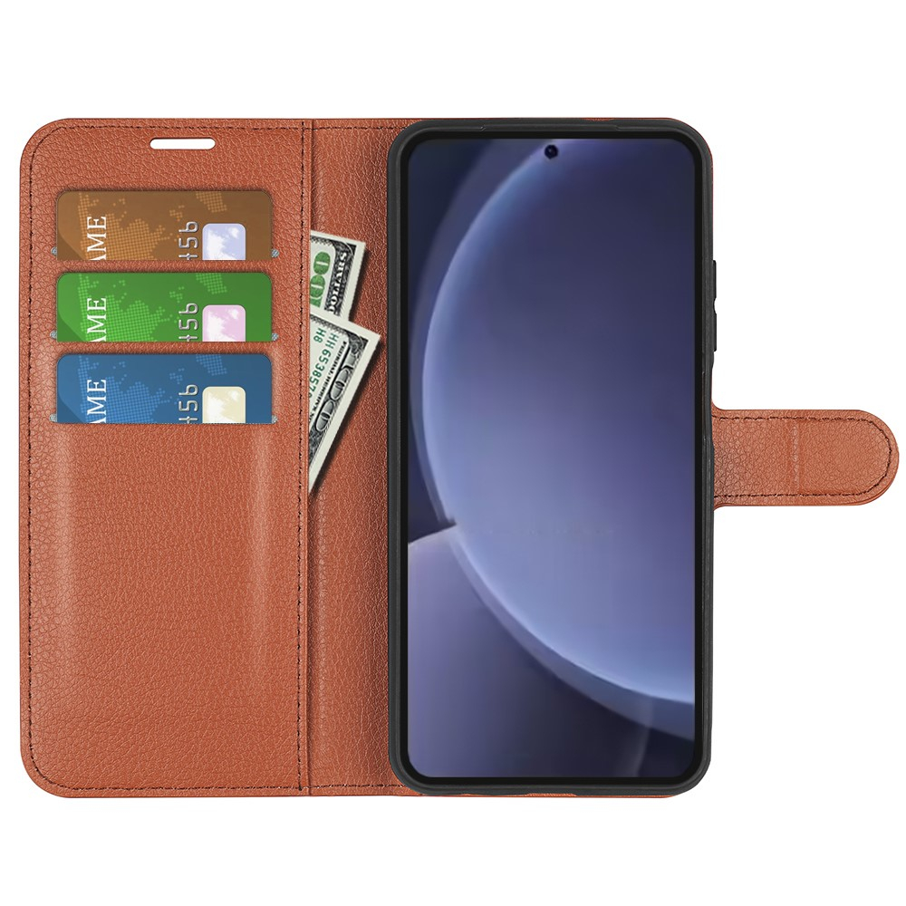 Samsung Galaxy S25  Plus Leder Tasche Flip Cover Litchi Look - Braun