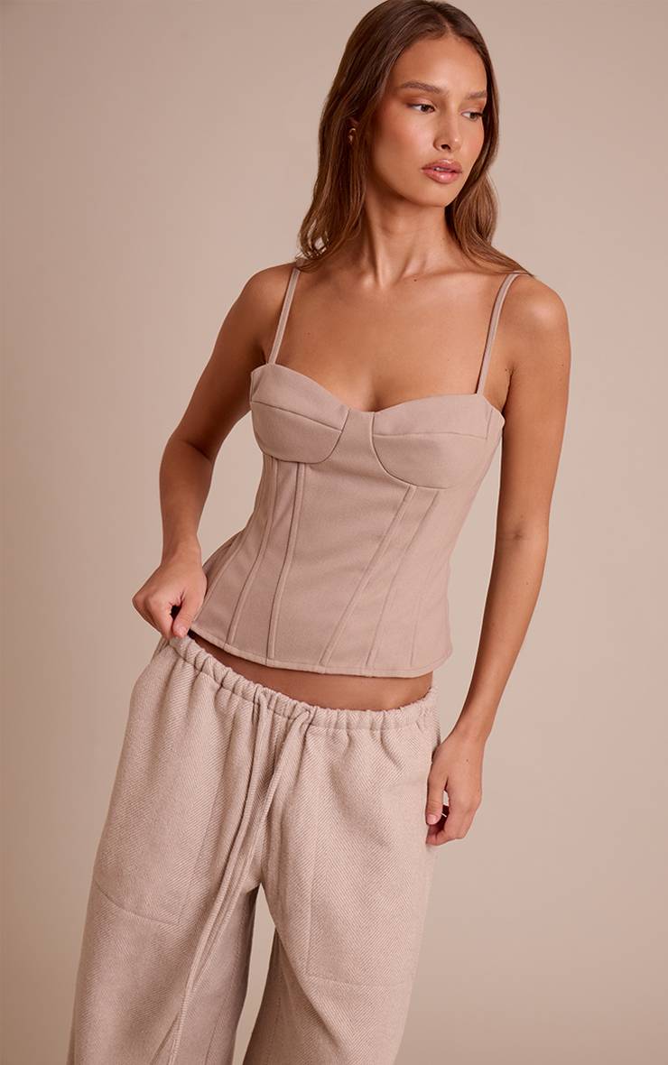 Gris Pierre Haut Corset Structuré En Laine Texturée