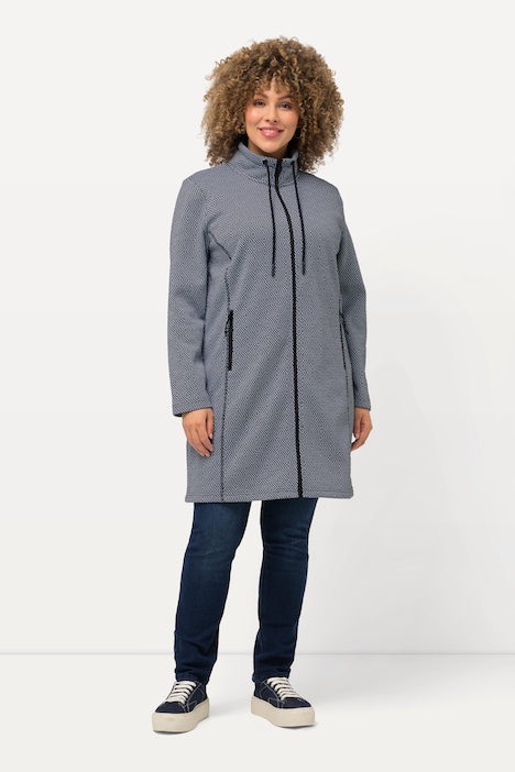 Strickfleece-Jacke, grafisches Muster, Stehkragen