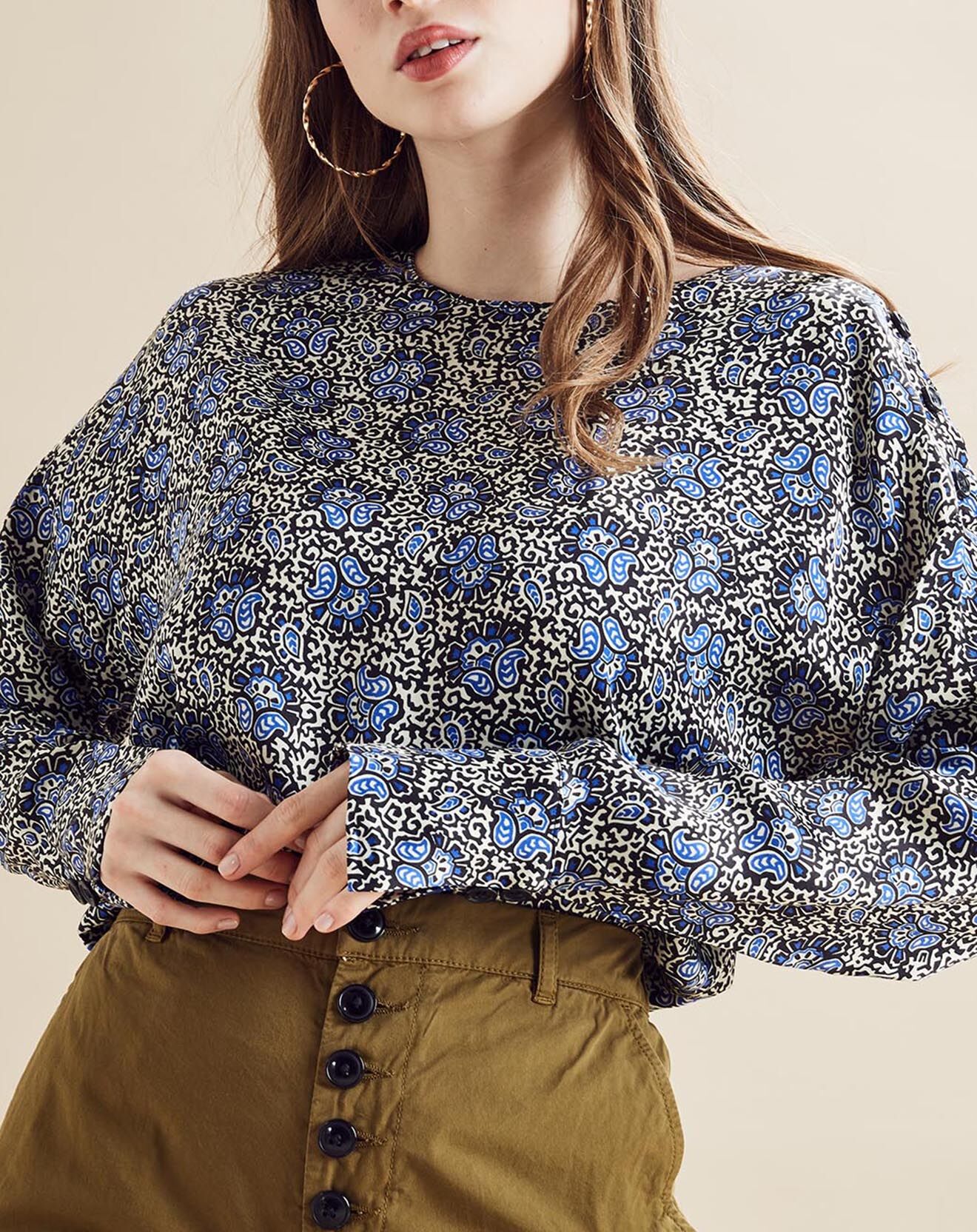 Chloé Stora Blouse Aima imprimée noir/bleu/écru