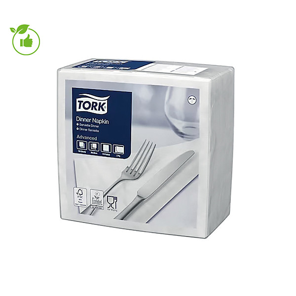 Serviettes de table en papier Dinner Tork, coloris blanc, le colis de 150
