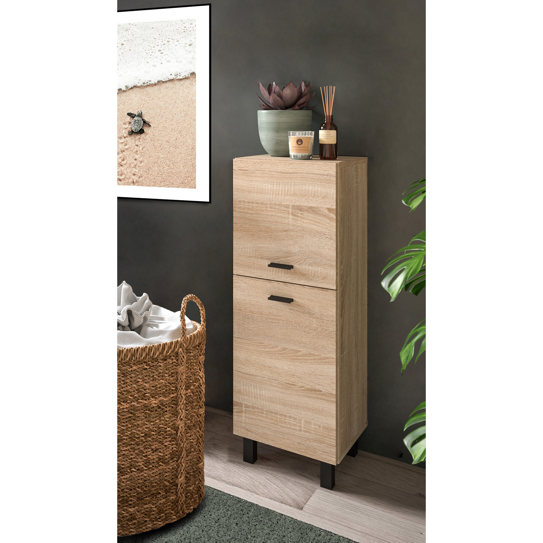 Badschrank BOSTON - Sonoma Eiche - 80 cm hoch