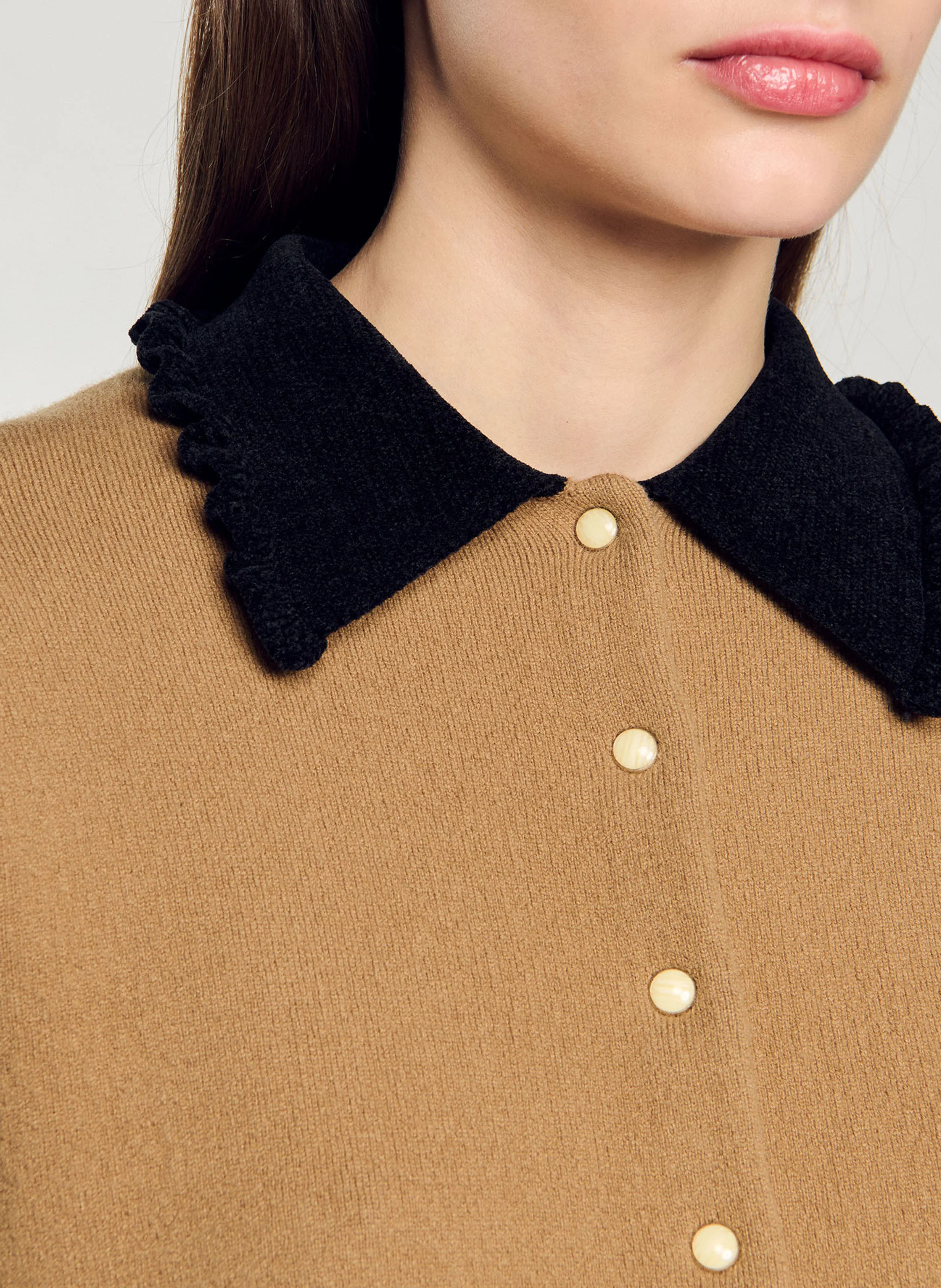Cardigan cropped col chemise | Marron