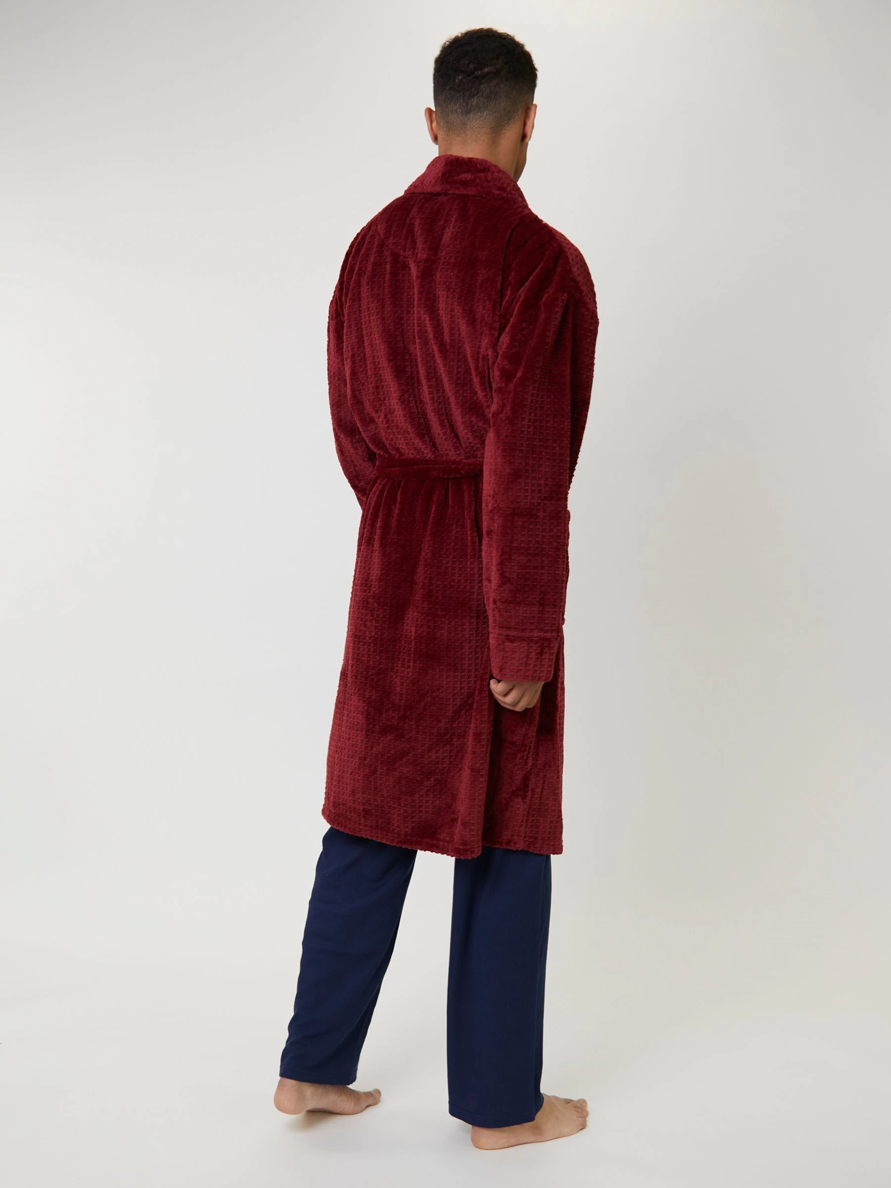 Rood - Loungeable wafelstof fleece kamerjas met sjaalkraag