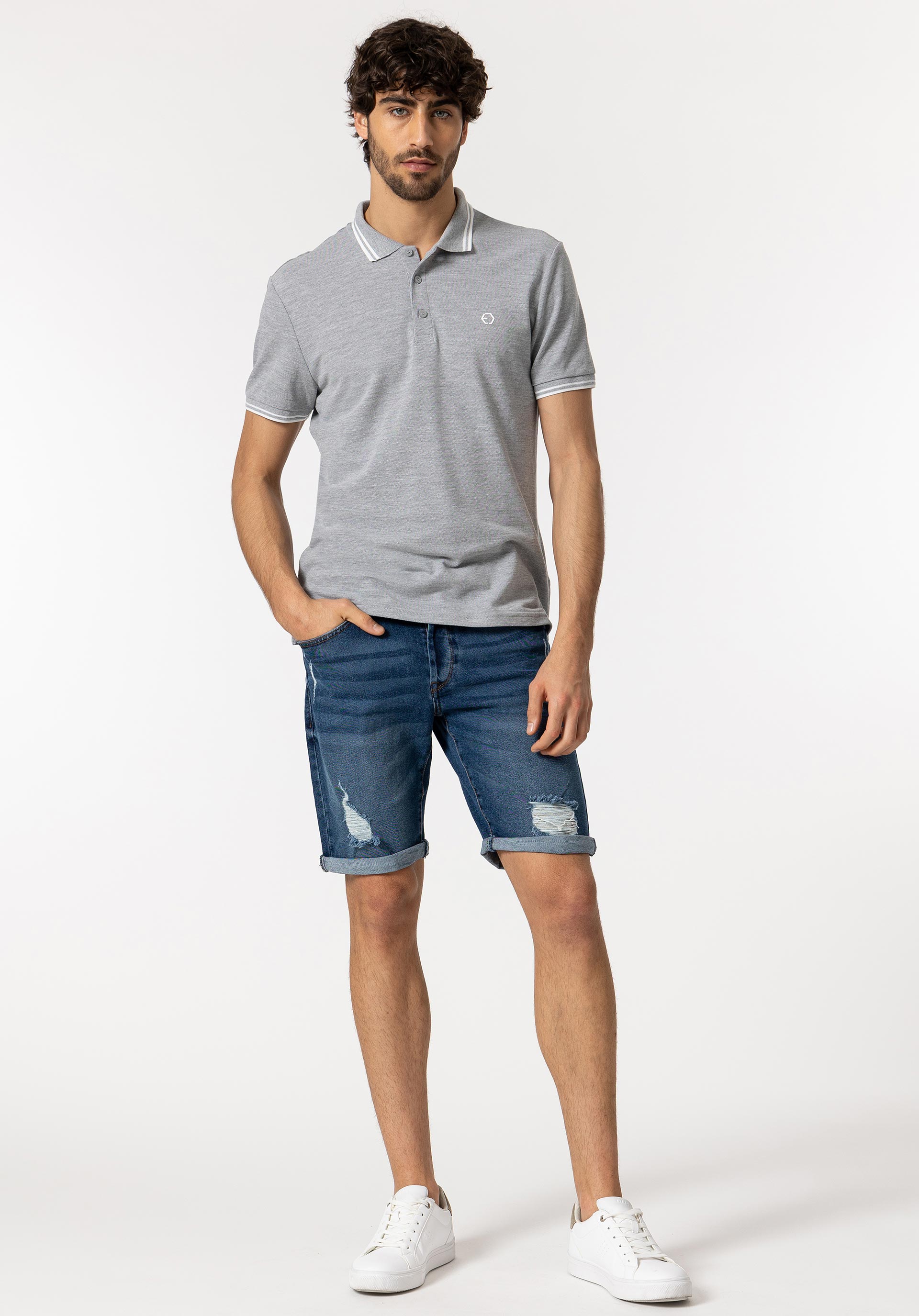 Calções de Ganga Slim Fit com Rasgões