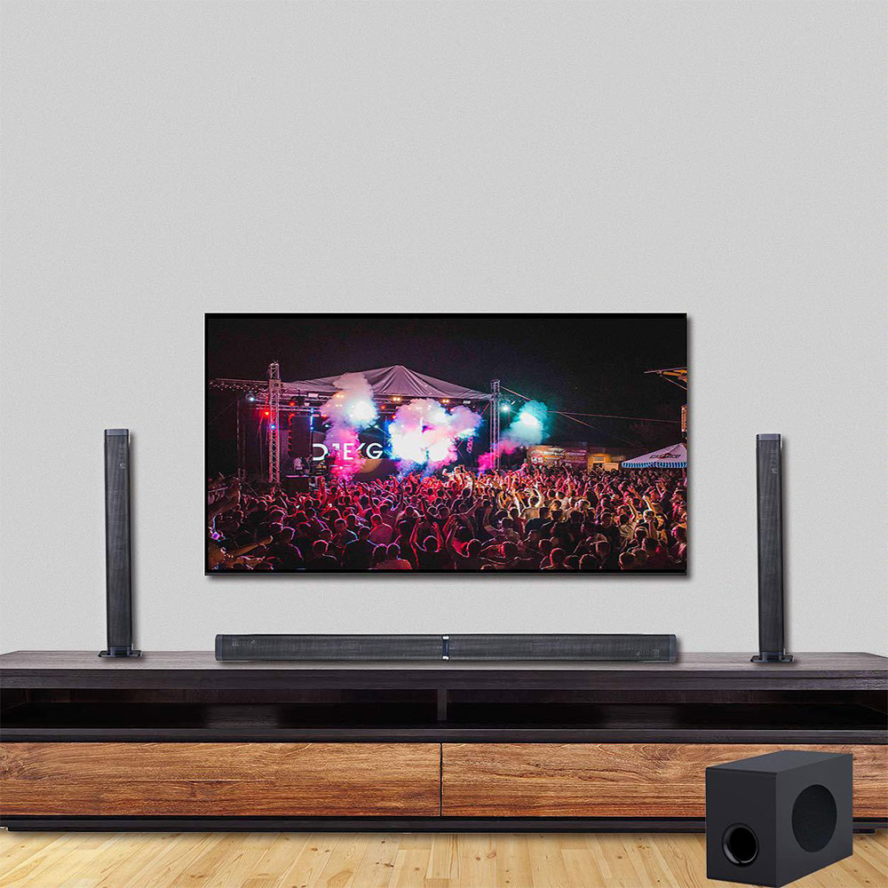 (2er Set) 80W Bluetooth Stereo Soundbar Heimkino TV Lautsprecher   1x Subwoofer / USB / Aux-In / Coax-In   Fernbedienung - Schwarz