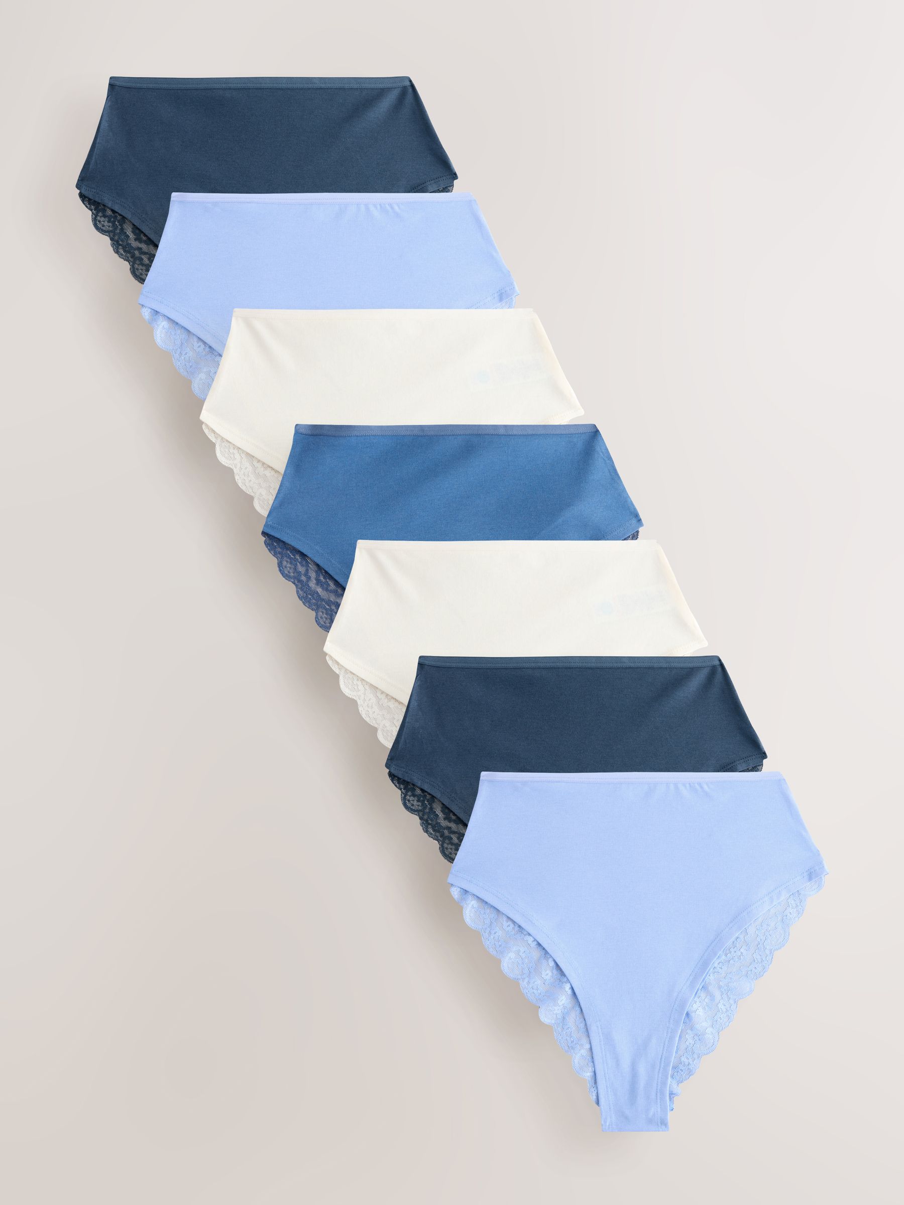 Blauw - 7 Katoenen slipjes met kant