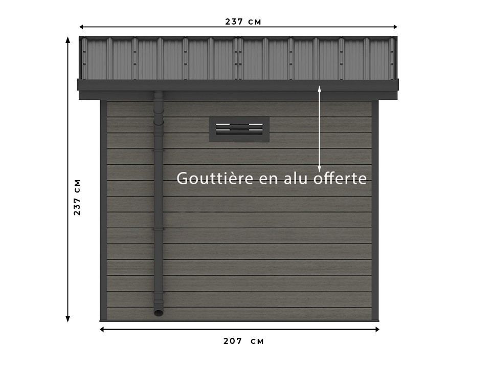 Abri de jardin composite sintra - 4m² - gris - epaisseur des murs : 28 mm - bois composite co-extrudé - menuiseries en aluminium