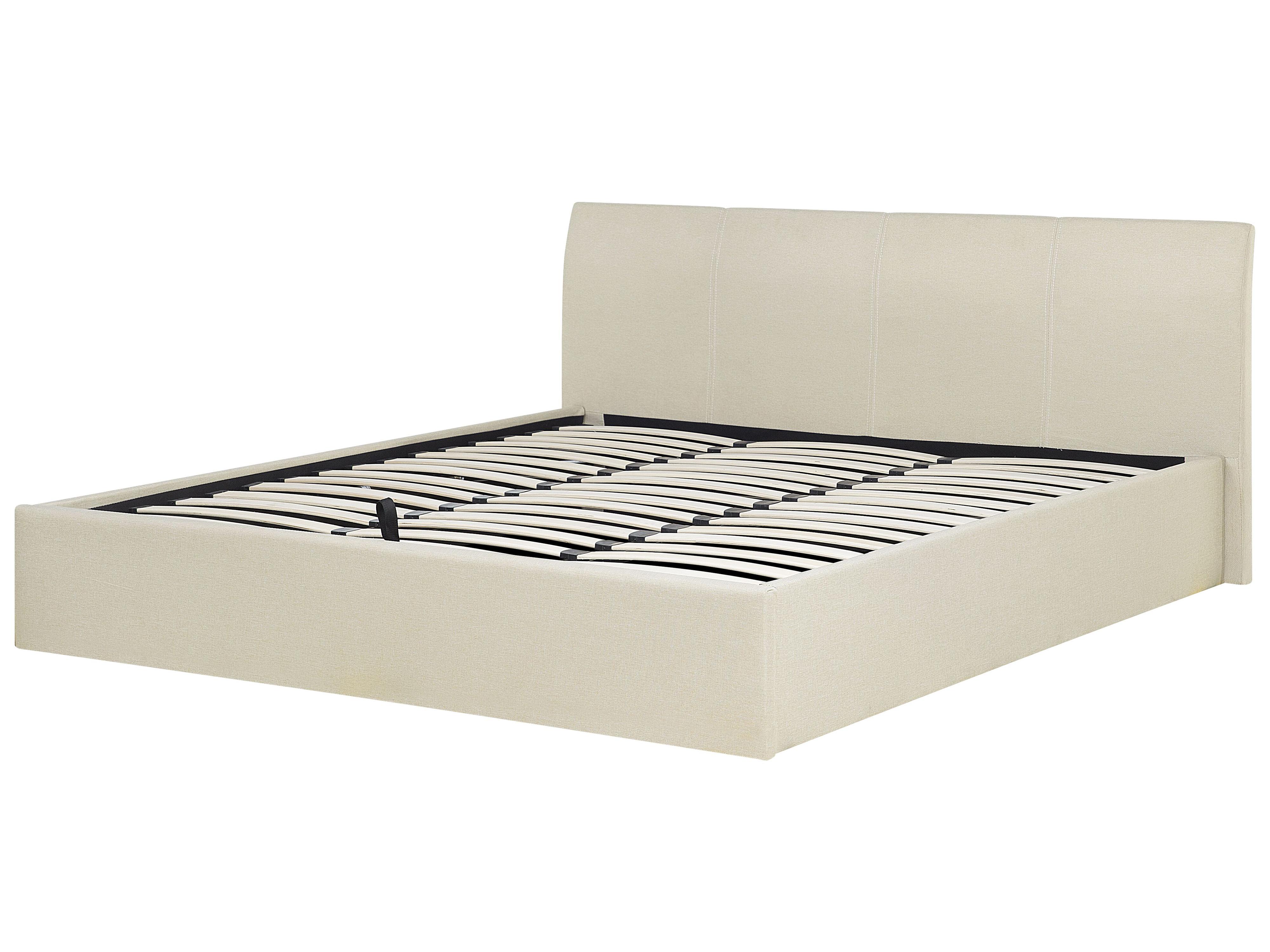 Bed met opbergruimte Stof ORBEY 180 x 200 cm Lichtbeige