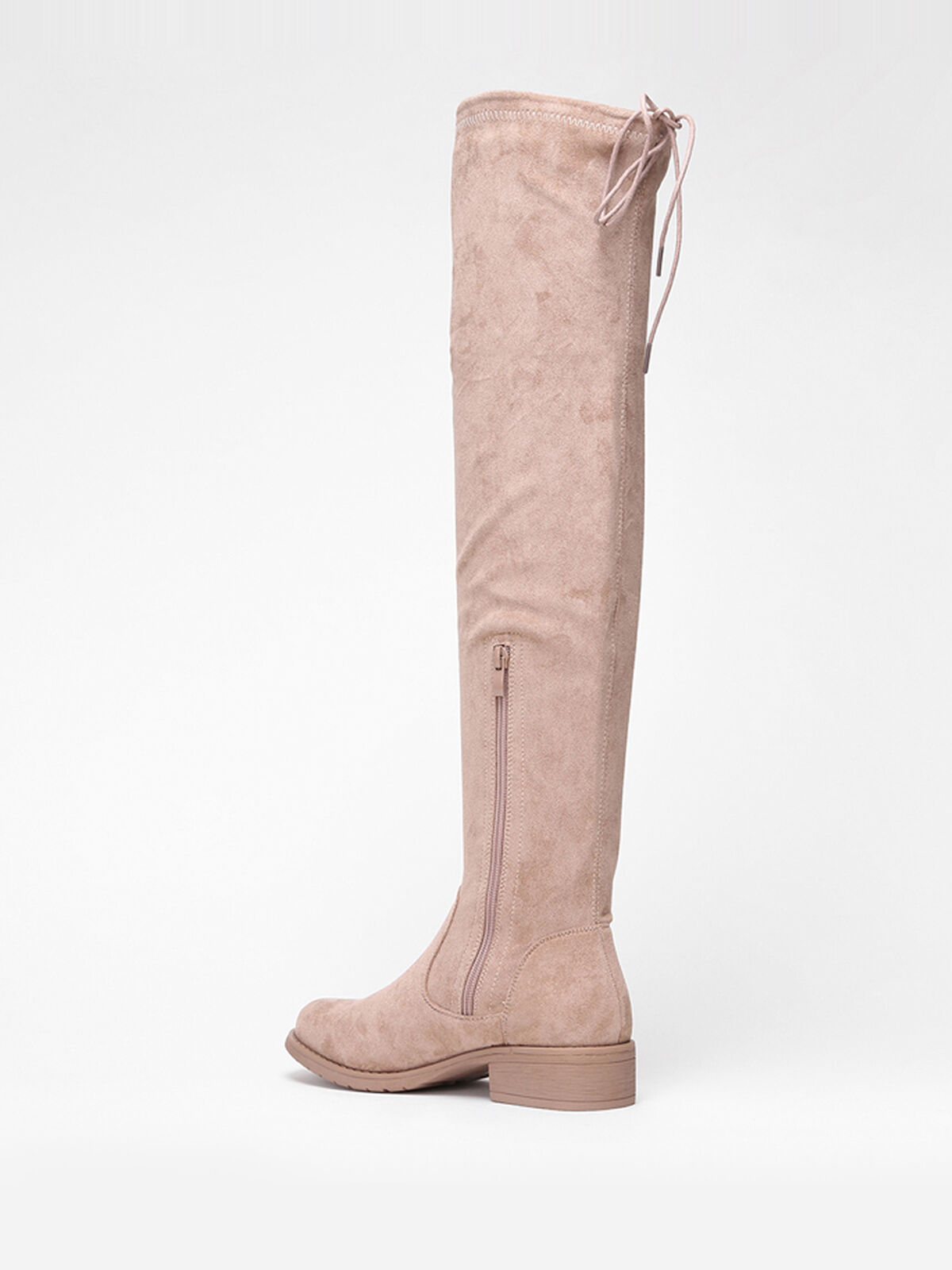 Cuissardes en suédine à talon carré- Beige