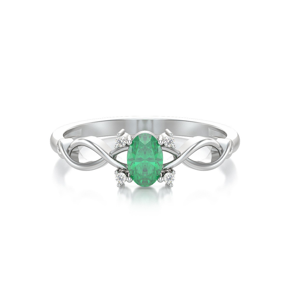 Bague ADEN Or 585 Blanc Emeraude et diamants 1.85grs