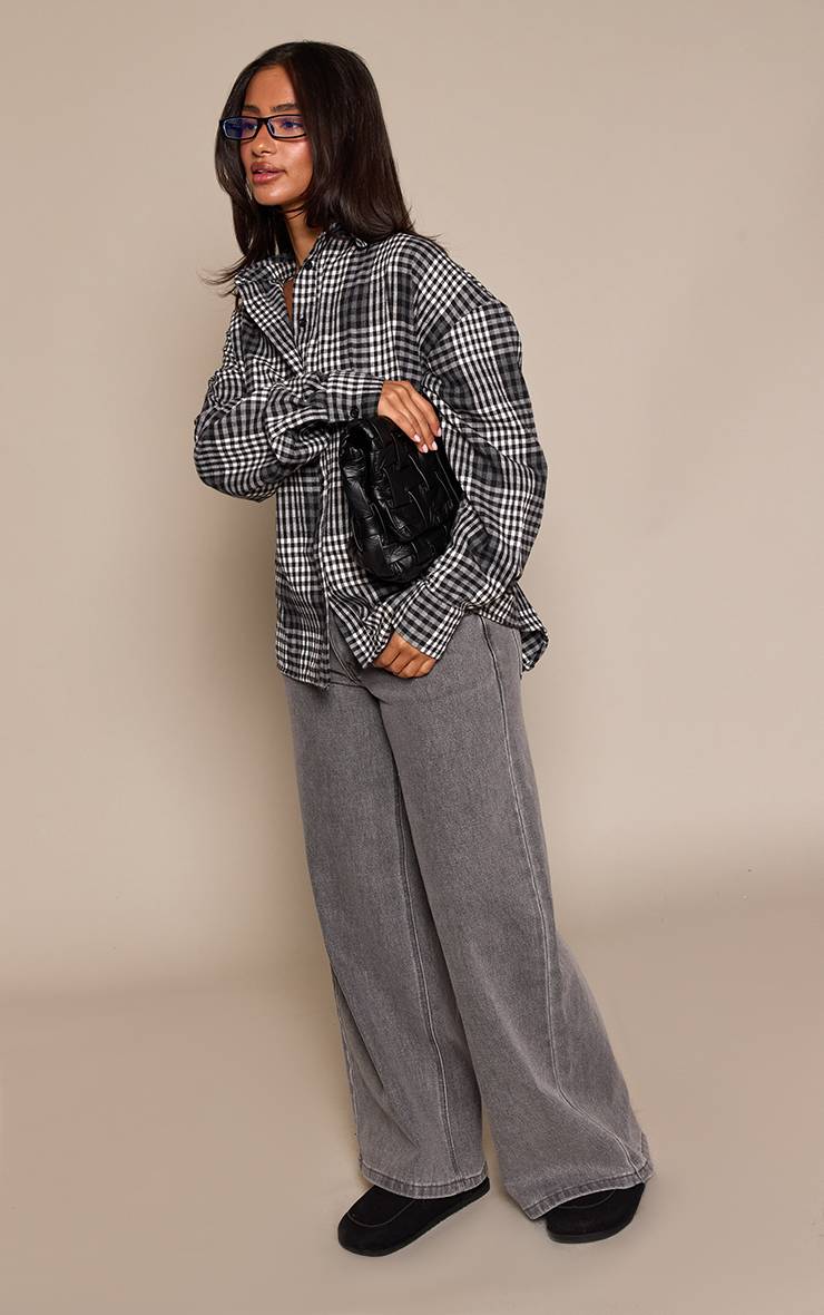 Noir Chemise En Flanelle À Carreaux Avec Nœud Dans Le Dos Petite Taille