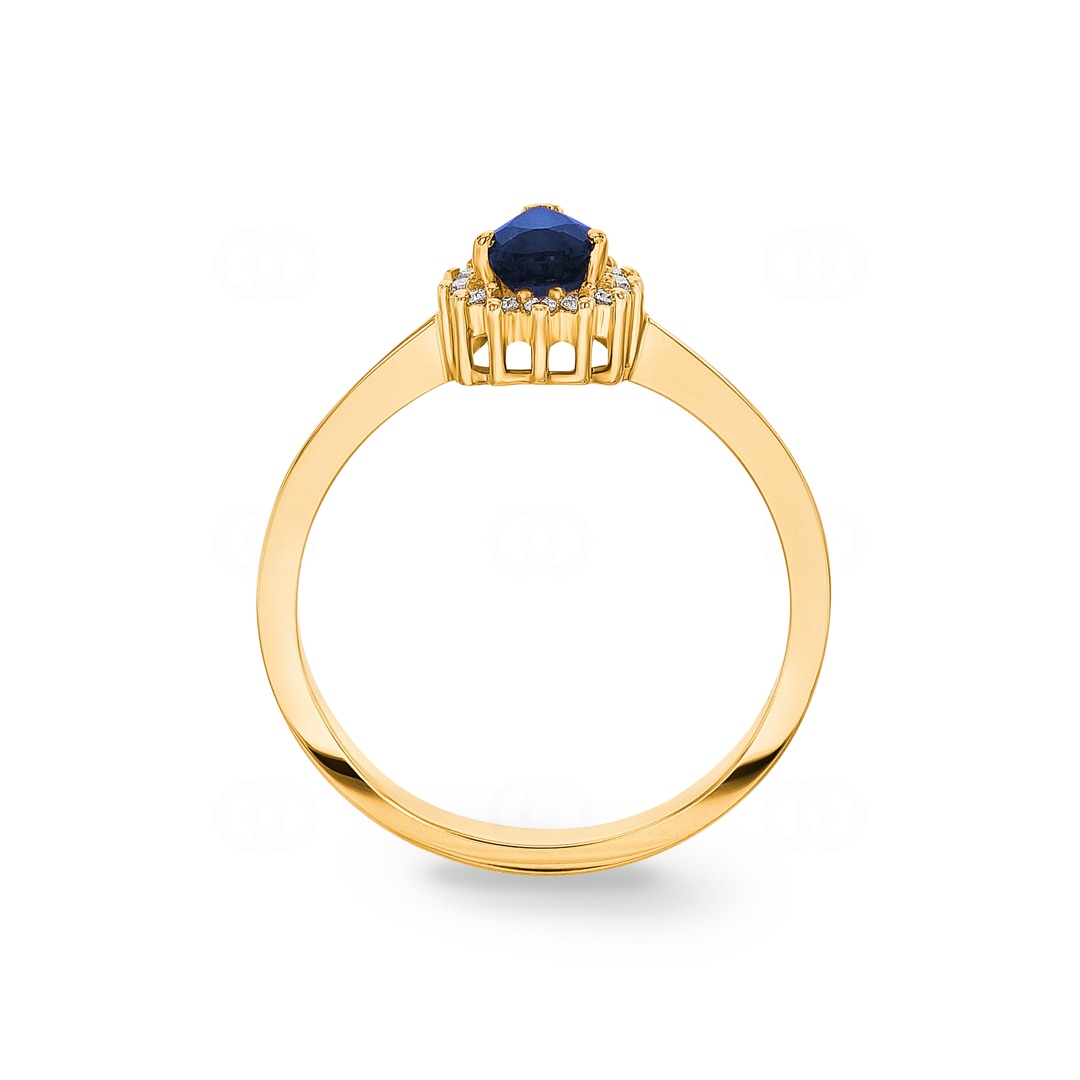 Damenring 750/18 K Gelbgold mit Diamanten 0.11 ct H/si & Saphir 0.46 ct