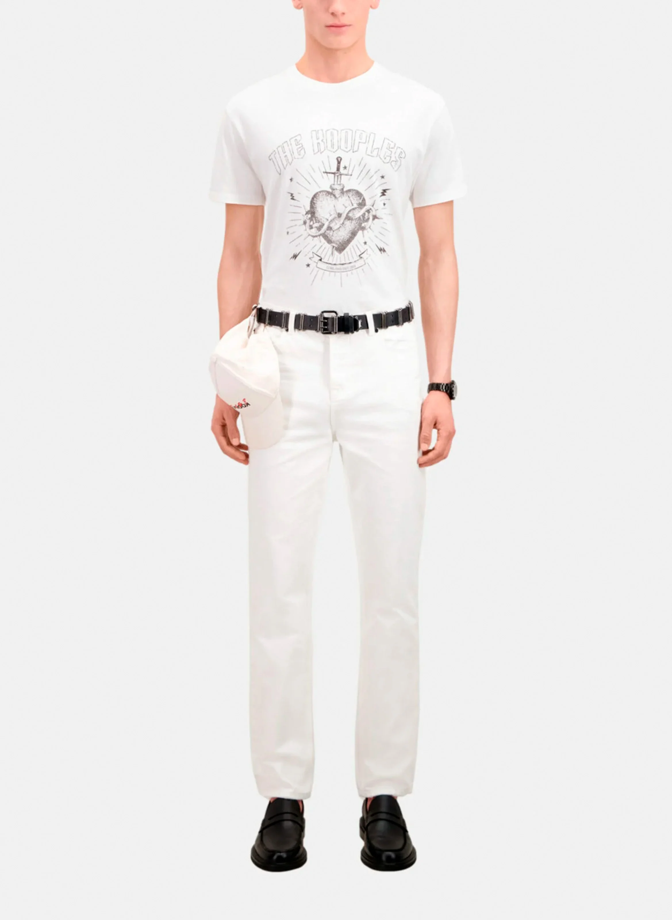 Tee-shirt droit col rond en coton sérigraphié | Blanc