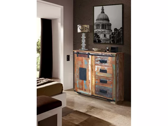 Buffet exclusif multicolore en bois recyclé MULTICOLOR.Giner y Colomer.80x38x80