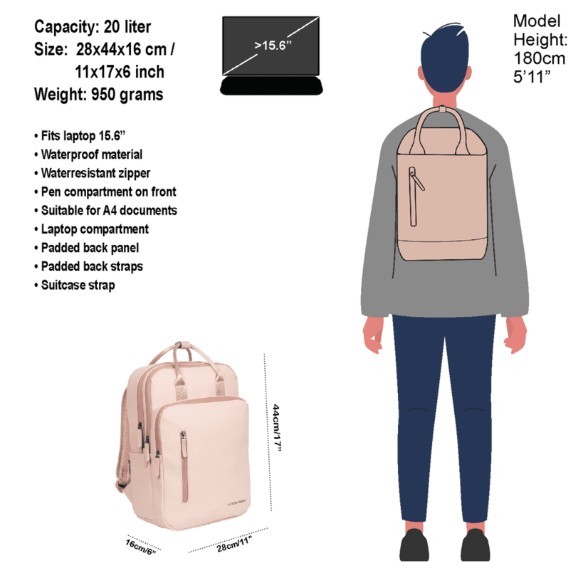 New Rebels William Milwaukee Handel Backpack Old Pink 15,6 inch