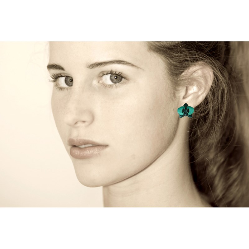 Boucles d'Oreilles Clous Laiton Orchidée en Cuir