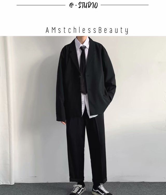 Ateso - Set: Effen blazer + stropdas + overhemd + rechte broek