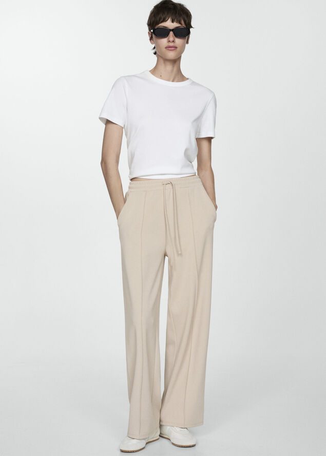 MANGO Seam-detail straight-fit trousers Light beige