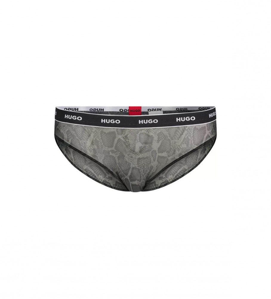 Calcinha HUGO Mesh com estampa de cobra verde-acinzentada